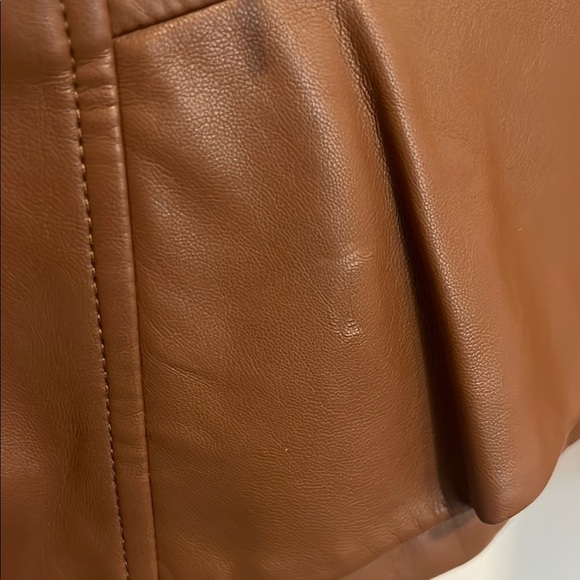 Brown Faux Leather Jacket with Peplum Waist, Women’s 8 - Picture 6 of 9